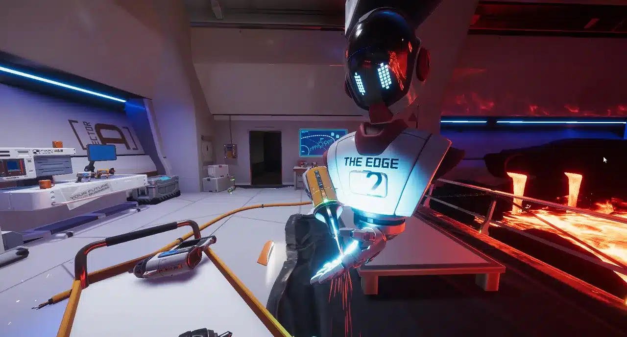 Avatar d'un joueur utilisant un outil dans la base spatiale de ganymède